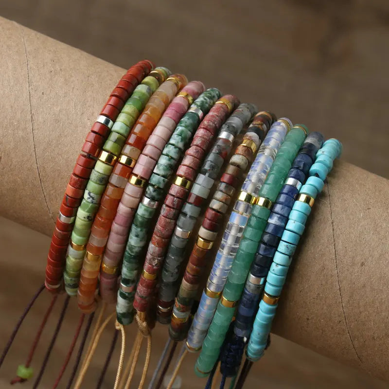 Adjustable Rope Bracelet with Natural Stone Beads - Large Selection