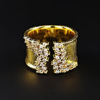 Cubic Zirconia Stones Wide Band Gold Plated Copper Ring with Wiredrawing Effect - Bold, Luxurious, Statement