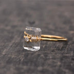 Chalcedony Crystal Rectangular Adjustable Ring in Gold Plated Copper