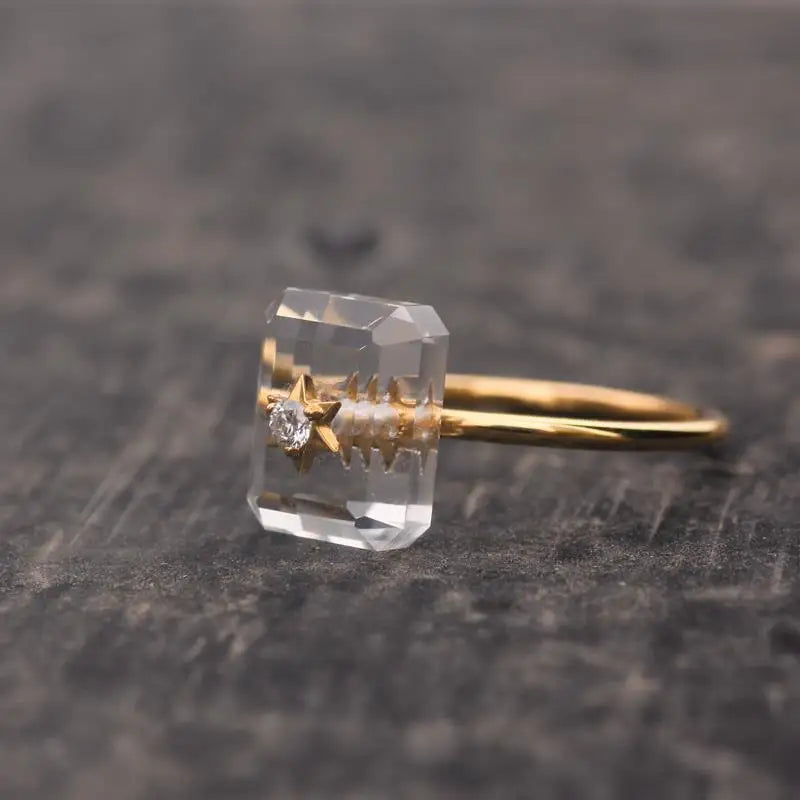 Chalcedony Crystal Rectangular Adjustable Ring in Gold Plated Copper