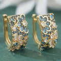 Retro Blue Zircon Flower Hoop Alloy Earrings