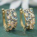 Retro Blue Zircon Flower Hoop Alloy Earrings