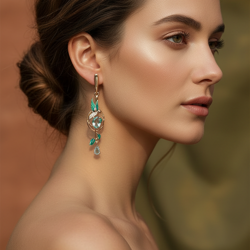 14K Rose Gold Plated Peacock Drop Earrings with Natural Blue Zircon