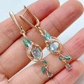 14K Rose Gold Plated Peacock Drop Earrings with Natural Blue Zircon