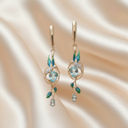 14K Rose Gold Plated Peacock Drop Earrings with Natural Blue Zircon