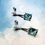 Square Aquamarine Stud Earrings In 925 Sterling Silver with Cubic Zirconia