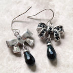 Bow Knot Black Drop Crystal Earrings in 925 Sterling Silver