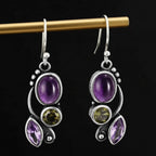 Bohemian Dangle Earrings with Purple, Brown & White Zircon Accents