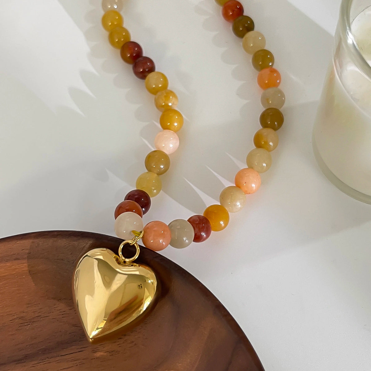 18K Gold-Plated Steel Necklace – Boho Brown & Orange Natural Stone
