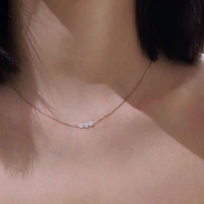 Delicate Cooper Necklace with Three Zircons