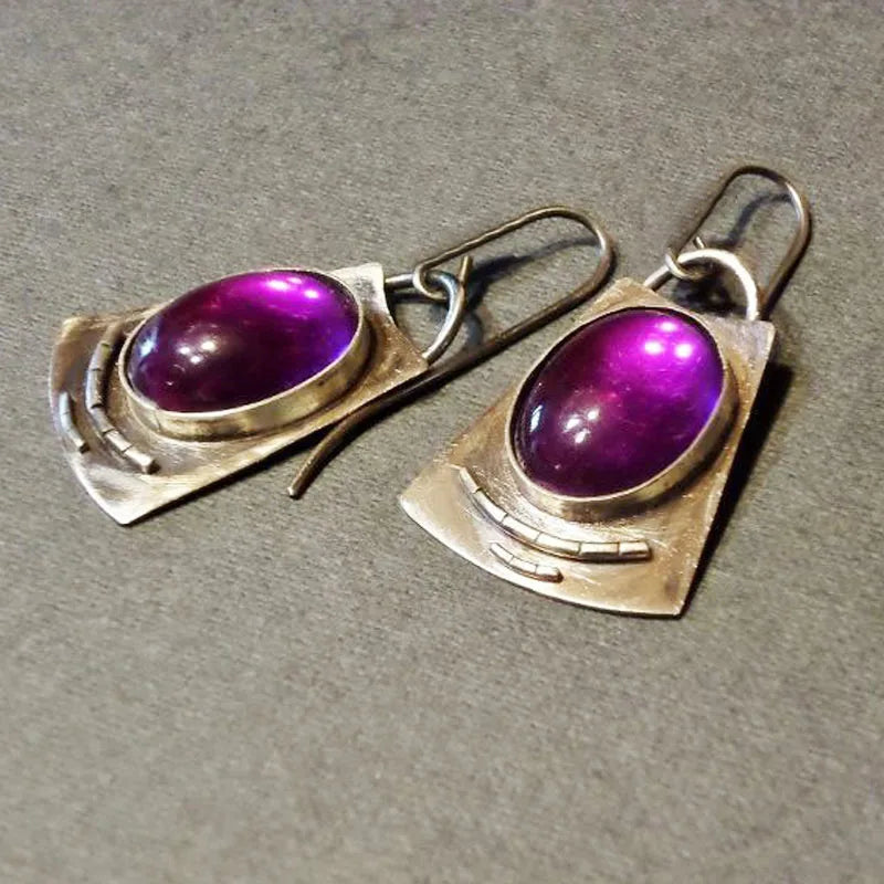 Vintage-Inspired Moonstone Drop Earrings – Bold Oval and Square Statement Design