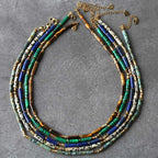 African Turquoise, Tiger Eye & Malachite Gemstone Necklace