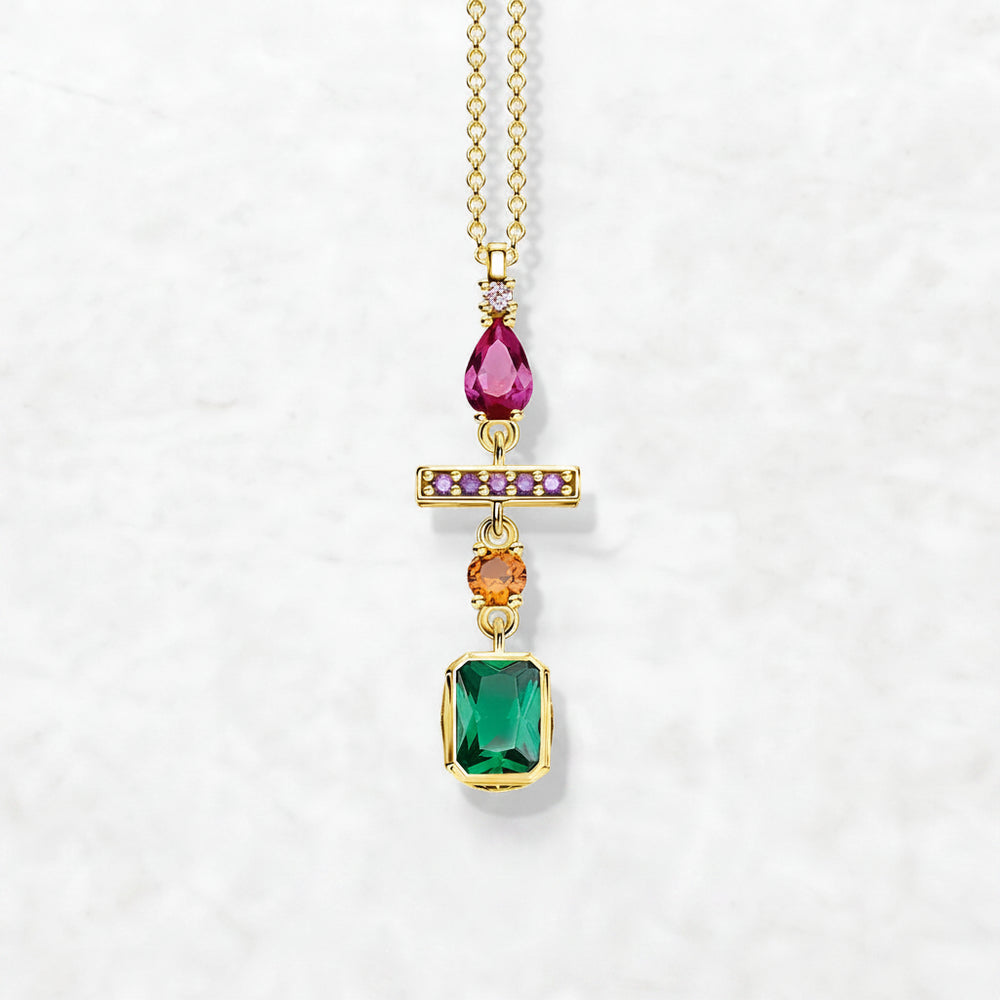 Geometric Colorful Pendant in 925 Sterling Silver with Zircon Stones