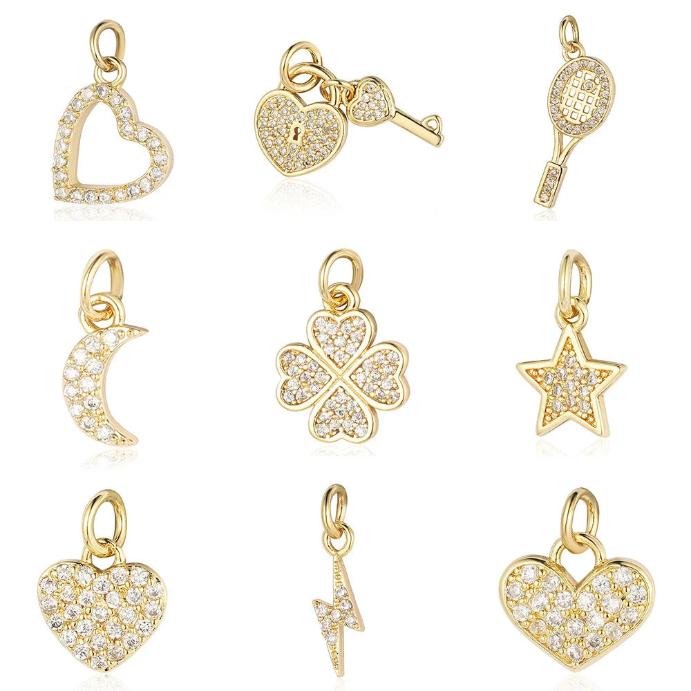 5-Piece Cubic Zirconia Copper Charms for Jewelry Making