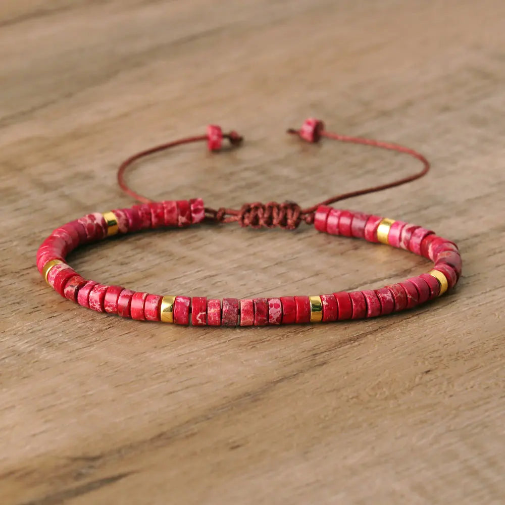 Adjustable Rope Bracelet with Natural Stone Beads - Large Selection
