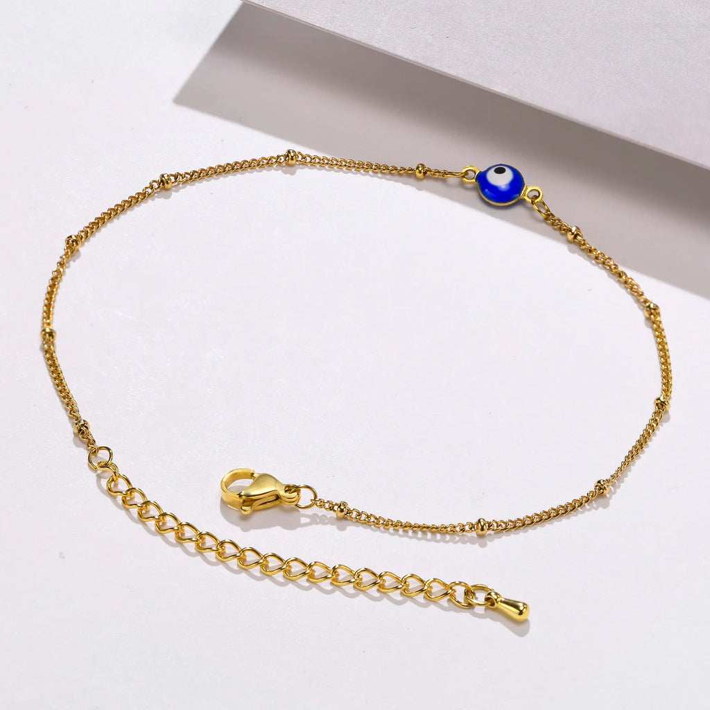 Gold-Plated Stainless-Steel Lucky Blue Evil Eye Anklet - Various Styles!!
