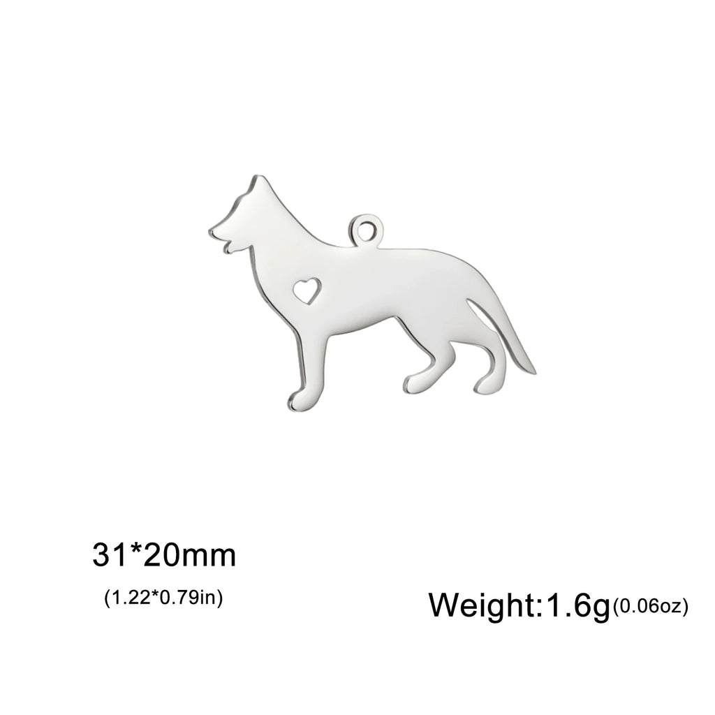 Covered Stainless Steel Dog & Wolf Charms with Cutout Hearts - For Bracelets & Necklaces