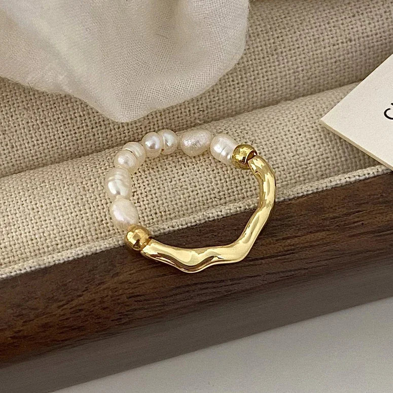 Natural Freshwater Pearl Elastic Rope Ring in Stainless Steel
