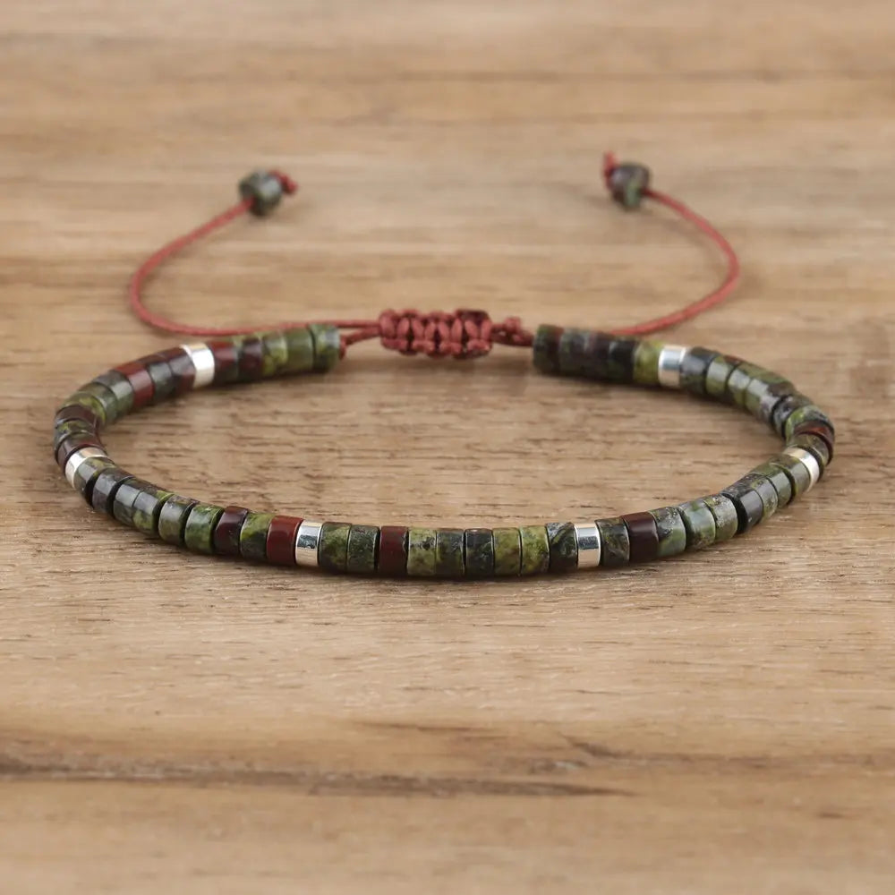 Adjustable Rope Bracelet with Natural Stone Beads - Large Selection