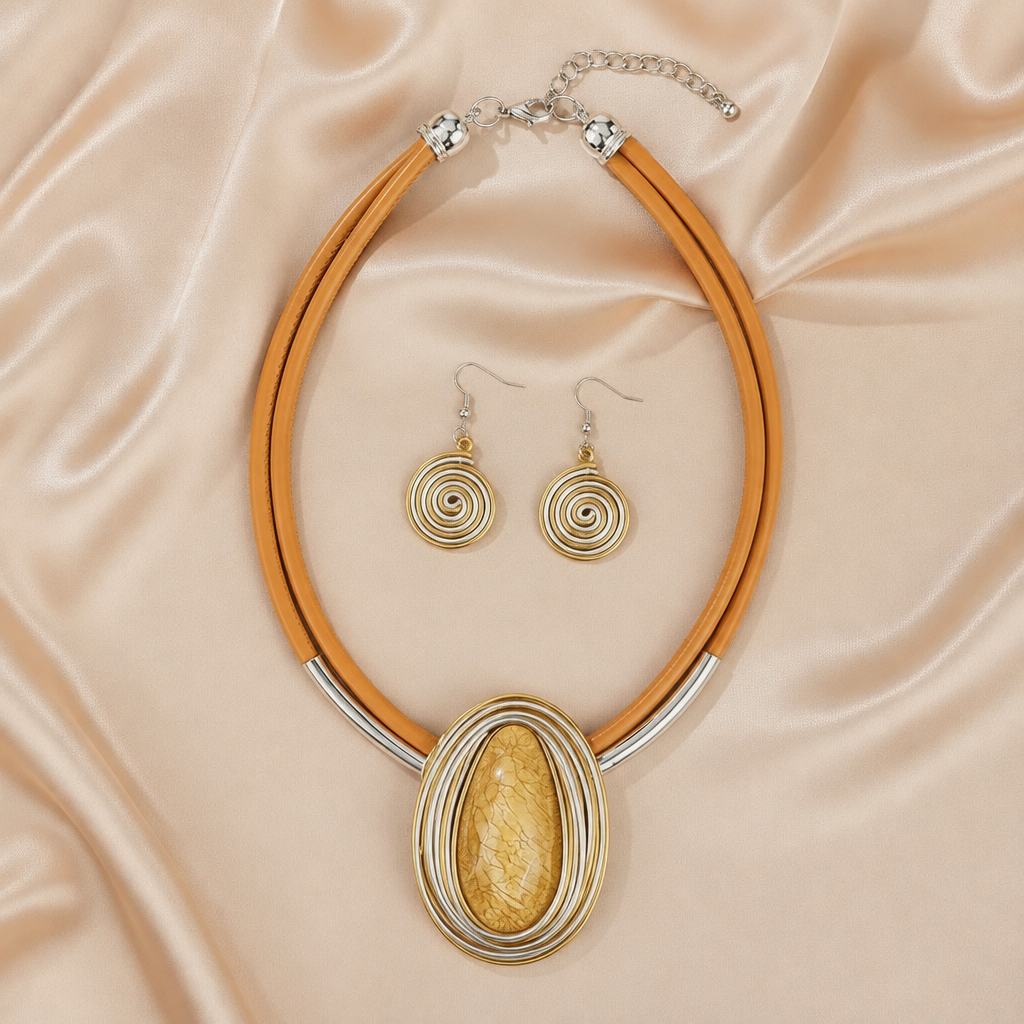 Colorful Oval Crystal Statement Necklace & Earrings Set