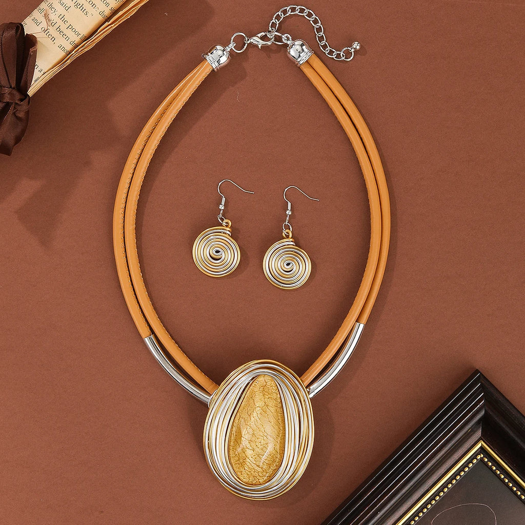 Colorful Oval Crystal Statement Necklace & Earrings Set