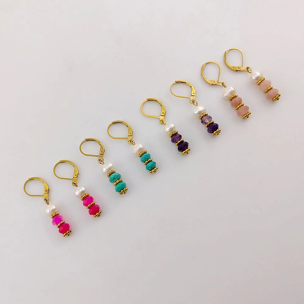 8 Colors! 18K Gold Plated Dangle Earrings with Freshwater Pearls & Crystals
