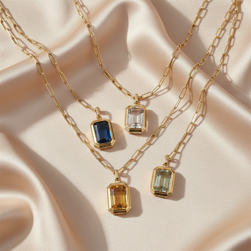 Paper Clip Chain Necklace with Square Rock Zircon Pendant