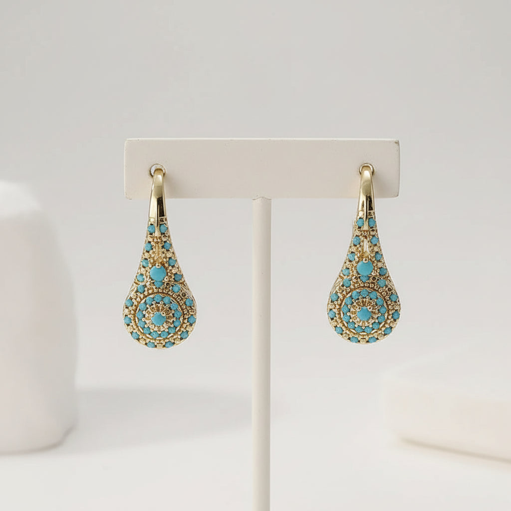 Bohemian Blue Stone Inlaid Gold-Plated Alloy Drop Earrings