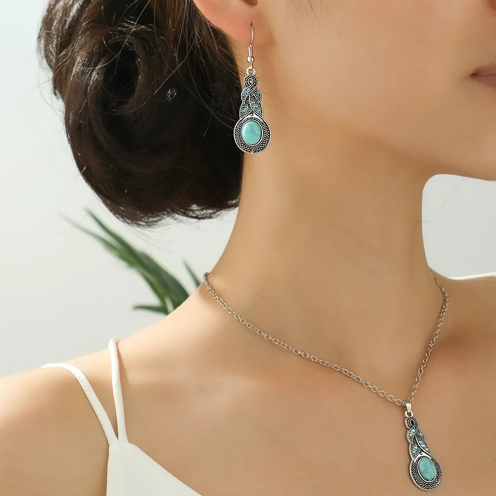 Alloy Sets of Bohemian Turquoise Earrings & Necklaces