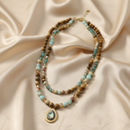 Boho Natural Stone Beads Necklace with Zircon Pendant