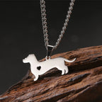 Stainless Steel Pendant Necklace Dachshund Dog Cutout Heart - 4 Options