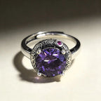 925 Sterling Silver Large Purple CZ Stone Adjustable Ring