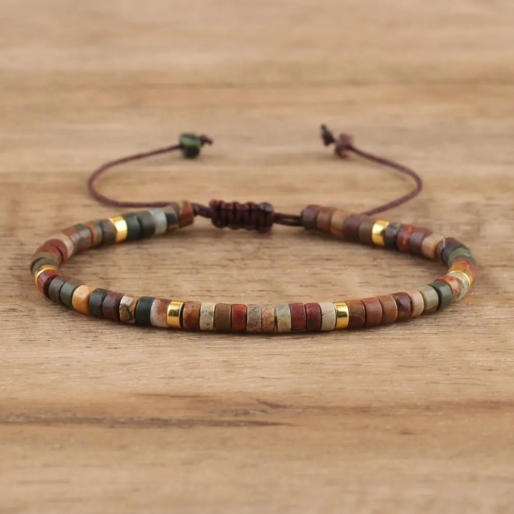 Adjustable Rope Bracelet with Natural Stone Beads - Large Selection