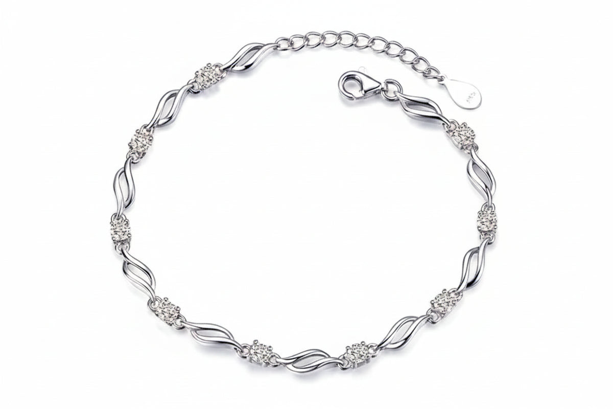 Chain Bracelet in 925 Sterling Silver with Clear or Purple Cubic Zirconia