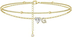 Initial 14K Gold-Plated Stainless-Steel Cubic Zirconia Heart Anklet