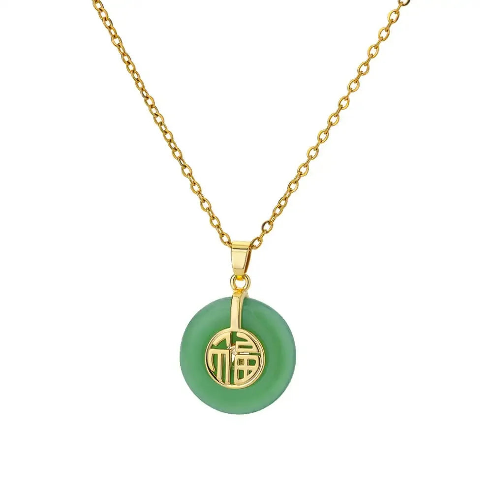 Good Fortune Green & White Jade Pendant Necklace