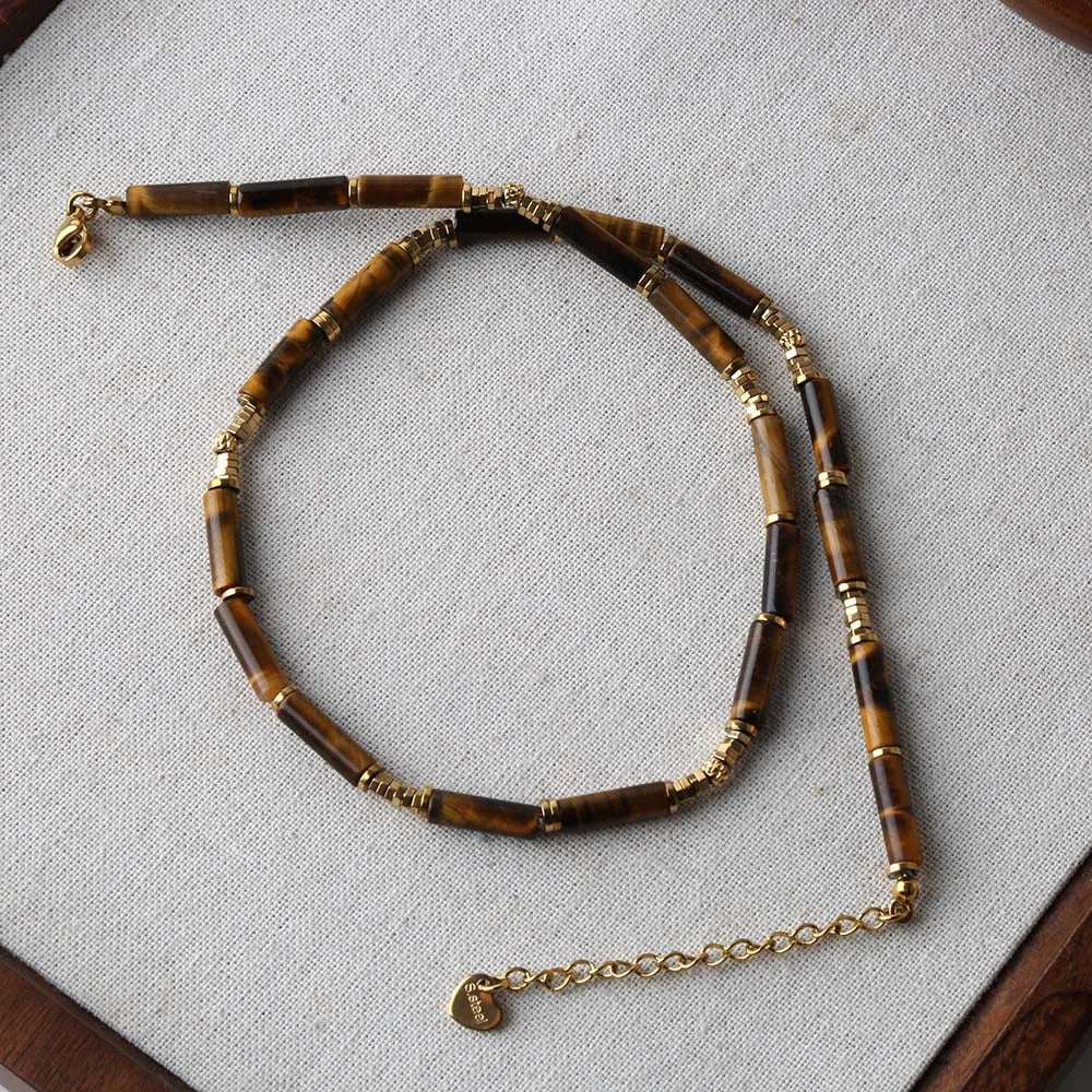 African Turquoise, Tiger Eye & Malachite Gemstone Necklace