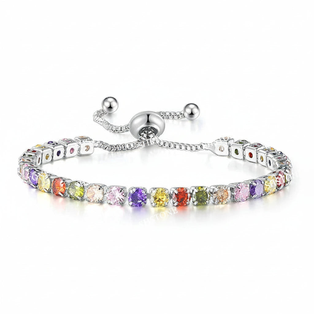 Selection of 925 Sterling Silver Tennis Bracelets with Multi-colored Zircons