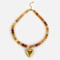 18K Gold-Plated Steel Necklace – Boho Brown & Orange Natural Stone