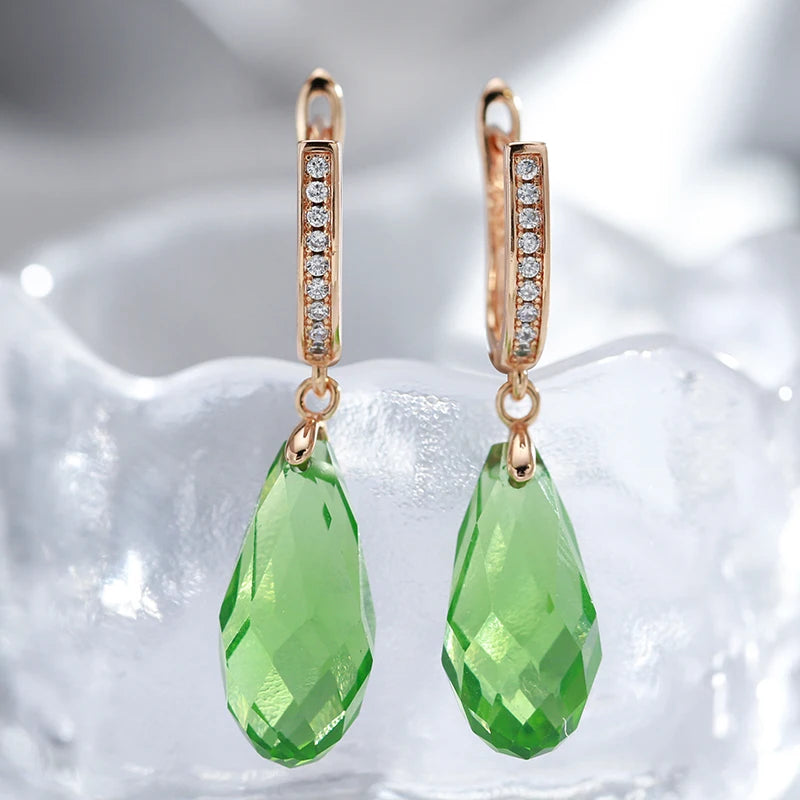 Rose Gold-Plated Copper Drop Earrings with Natural Zircon Stones