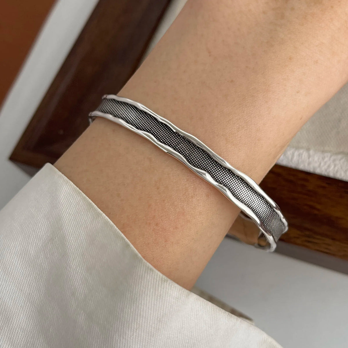 Blackened 925 Sterling Silver Adjustable Pattern Bracelet