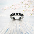 Ornament Band Ring in 925 Sterling Silver with Black Zircons