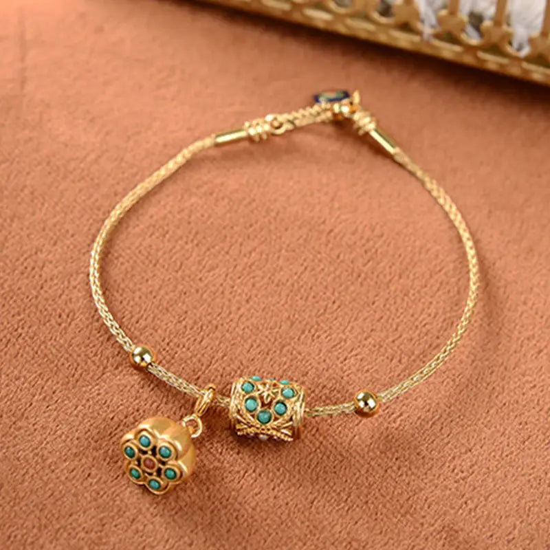 Tourmaline Turquoise Lotus Bracelet in Sterling Plated Copper