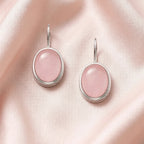 Petite Oval Drop Earrings in 925 Sterling Silver with Colorful Stone
