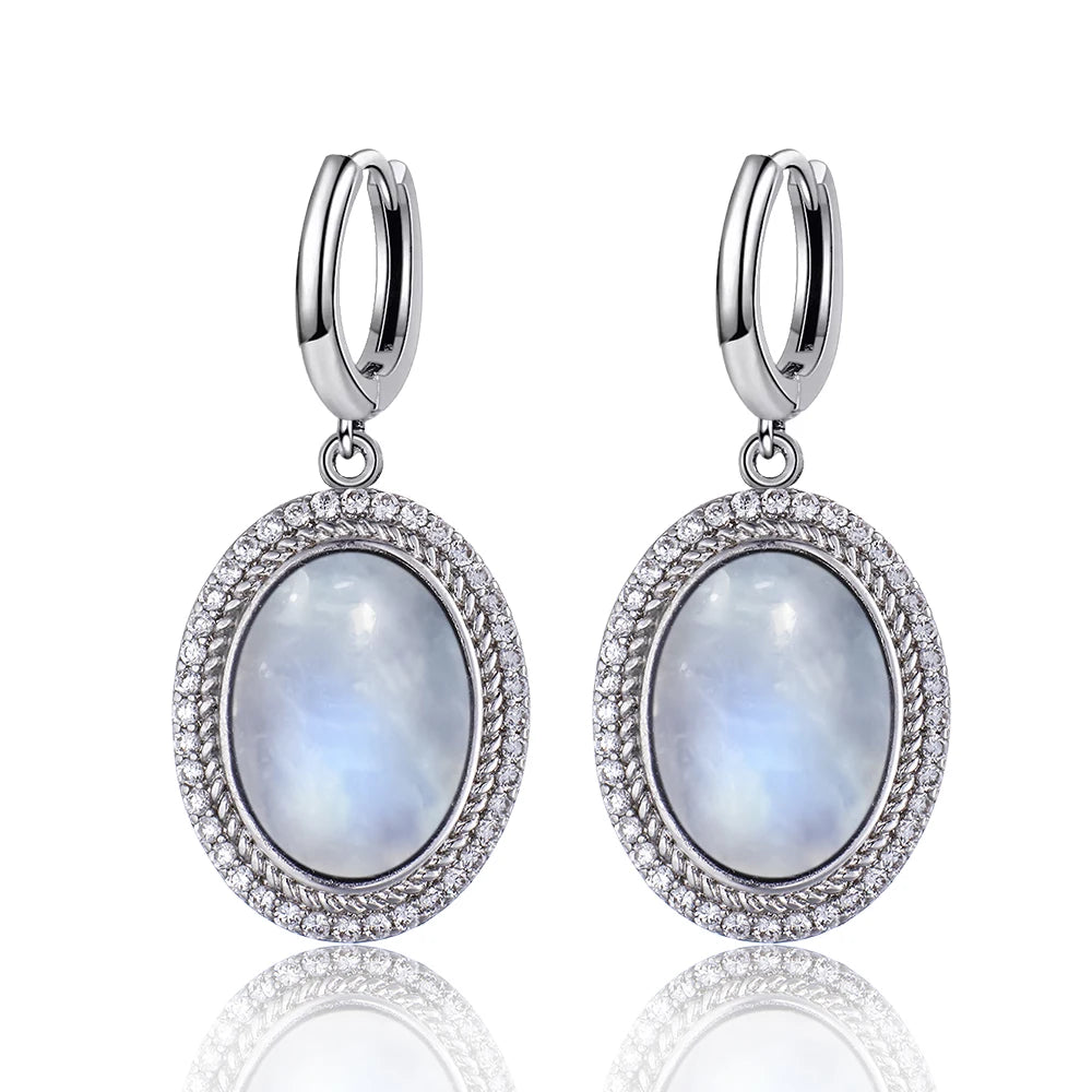 925 Sterling Silver Natural Moonstone Pendant & Earrings Set - Choose Your Stone
