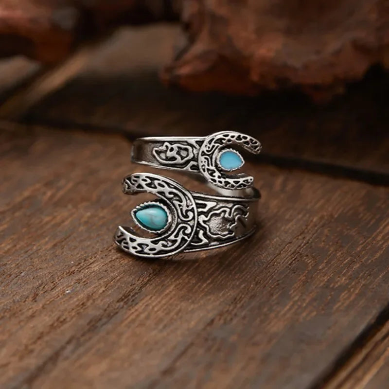 Turquoise Statement Rings – Bold Adjustable Boho Designs in Zinc Alloy