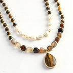 Boho Tiger Eye, Indian Agate & Pearl Layered Necklace