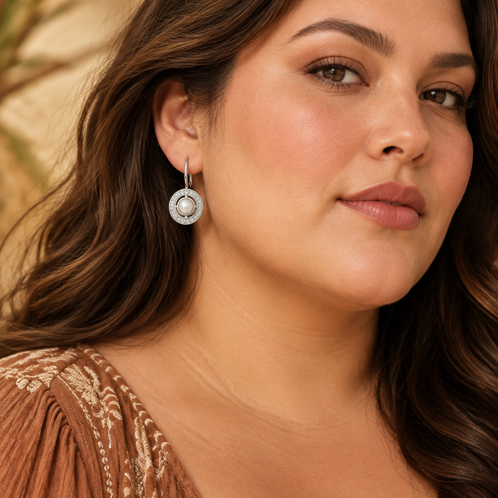 Round Drop Earrings In 925 Sterling Silver with Natural Zircons