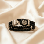 Unisex Rhodium Plated Stainless Steel Leather Rebel Punk Bracelet