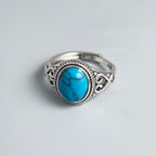 925 Sterling Silver Stone Adjustable Ring with Turquoise